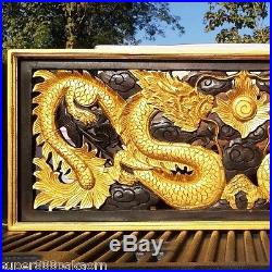 15 x 39 Rectangle Dragon Wood Carving Home Wall Panel Mural Art Decor Sculpture