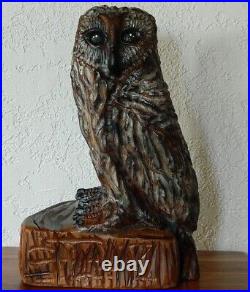 16 1/2 Chainsaw Carved Owl Statue Cedar Wood Carving Rustic Art