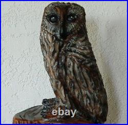 16 1/2 Chainsaw Carved Owl Statue Cedar Wood Carving Rustic Art