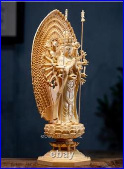 16.5in Thousand Hands Guanyin Wood Carved Figure Buddha Statue Decoration
