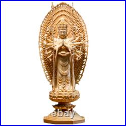 16.5in Thousand Hands Guanyin Wood Carved Figure Buddha Statue Decoration