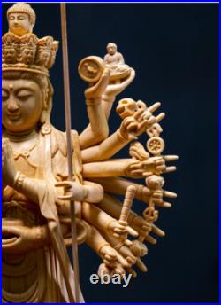 16.5in Thousand Hands Guanyin Wood Carved Figure Buddha Statue Decoration