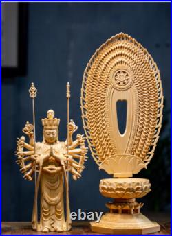 16.5in Thousand Hands Guanyin Wood Carved Figure Buddha Statue Decoration
