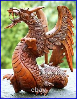 16 Extra Large Hand Carved Wooden Dragon Statue Sculpture Figurine Wood Decor