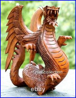 16 Extra Large Hand Carved Wooden Dragon Statue Sculpture Figurine Wood Decor