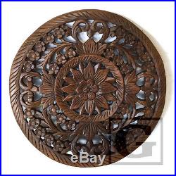 17.70 Circle Lotus Wood Carving Home Wall Panel Mural Decor Statue Art FS gtahy