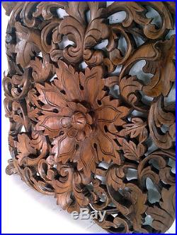 17.70 Lotus Stained Teak Wood Carving Home Wall Panel Mural Art Decor FS gtahy