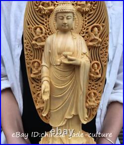 17 China Boxwood Carving Buddhism Shakyamuni Amitabha Buddha Sakyamuni Statue