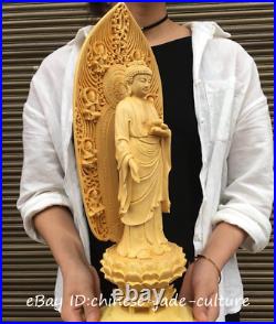 17 China Boxwood Carving Buddhism Shakyamuni Amitabha Buddha Sakyamuni Statue