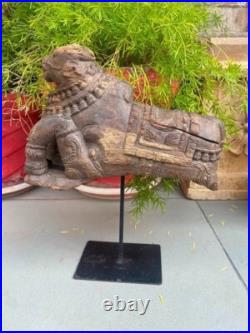1700's Ancient Old Wooden Hand Carved Nandi Bull Rare Figurine 14 Statue