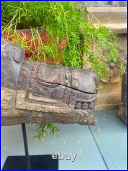 1700's Ancient Old Wooden Hand Carved Nandi Bull Rare Figurine 14 Statue