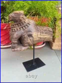 1700's Ancient Old Wooden Hand Carved Nandi Bull Rare Figurine 14 Statue