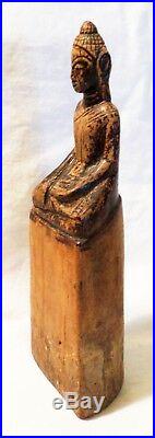 17th C Thai Thailand Very Old Carved Wood Ayutthaya Buddha Statue Sculpture
