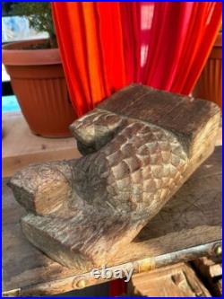 1800's Ancient Wooden Hand Craved Wall Hanging Parrot Figure Bracket Panel