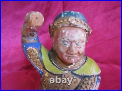 1800s CHINESE TEMPLE GUARDIAN STATUE 26cm Wood Carving Polychrome Gilt QING DYN