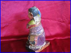 1800s CHINESE TEMPLE GUARDIAN STATUE 26cm Wood Carving Polychrome Gilt QING DYN