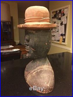 1800s RARE! EARLY FOLK ART AFRICAN AMERICAN ANTIQUE CARVED WOOD BUST SCULPTURE