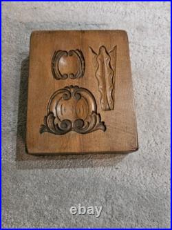 1880 Hand Carved Wood Block 3 Carved Scrolls Design Carving Thick Mold