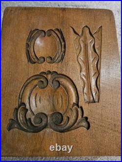 1880 Hand Carved Wood Block 3 Carved Scrolls Design Carving Thick Mold