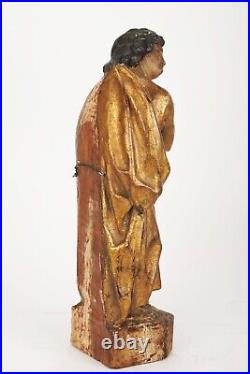 18th Century Continental Baroque Style Gilt & Painted Carved Wood Santo Figure