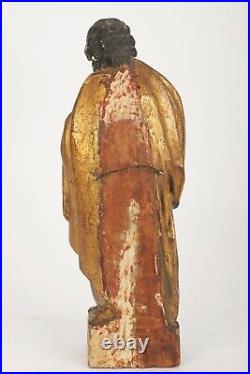 18th Century Continental Baroque Style Gilt & Painted Carved Wood Santo Figure