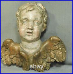 18th c. Baroque Rococo Angel Carved Gilt Polychrome Wood 1760 German Cherub FACE