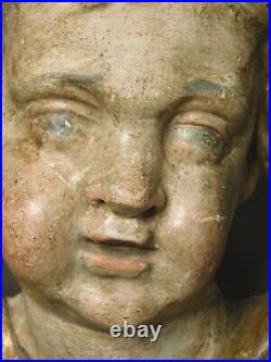 18th c. Baroque Rococo Angel Carved Gilt Polychrome Wood 1760 German Cherub FACE