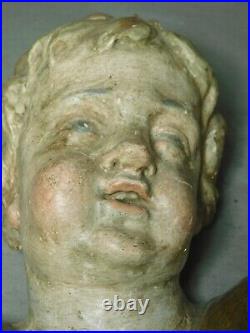 18th c. Baroque Rococo Angel Carved Gilt Polychrome Wood 1760 German Cherub FACE