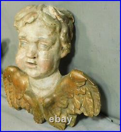 18th c. Baroque Rococo Angel Carved Gilt Polychrome Wood 1760 German Cherub FACE