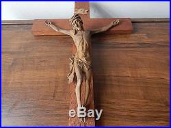 19 3/4 Inch Tall Hand Carved Wood Jesus/inri Sculpture Cross/crucifix Intnl Sale