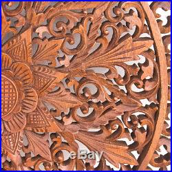 19.68 Wood Relief Panel Wall Sculpture hand carved Lotus FLOWER Bali Indonesia