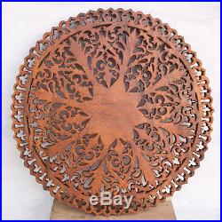 19.68 Wood Relief Panel Wall Sculpture hand carved Lotus FLOWER Bali Indonesia