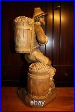 19 Wood Hand Carved Vintner Wine Grower Maker Figure Statue Sculpture Carving