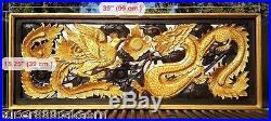19 x35 Rectangle Dragon Phoenix Wood Carving Home Wall Panel Art Decor Sculpture