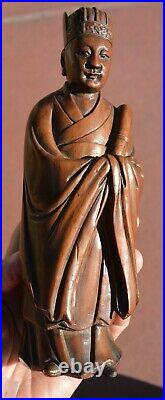 1900's Chinese Hard Wood Carved Carving Scholar Official Figurine Figure