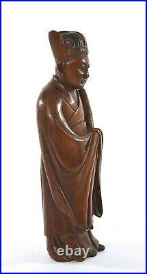 1900's Chinese Hard Wood Carved Carving Scholar Official Figurine Figure
