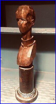 1920s Cubist Wood Carving Of Priest Bust Excellent Mechanical Age Art Deco