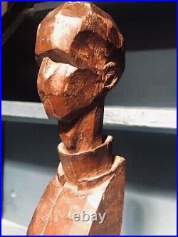 1920s Cubist Wood Carving Of Priest Bust Excellent Mechanical Age Art Deco