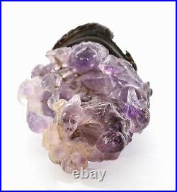 1930's Chinese Amethyst Quartz Carved Carving Boys Figure Vase Wood Stand