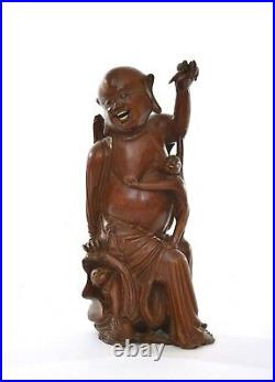 1930's Chinese Boxwood Wood Carved Carving Nude Naked Mother Baby Figure Statue