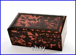 1930's Chinese Faux Tortoise Turtle Shell Veneers Wood Carved Carving Box