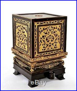 1930's Chinese Gilt Lacquer Wood Carved Carving Buddha Temple Altar Shrine Box