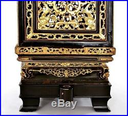 1930's Chinese Gilt Lacquer Wood Carved Carving Buddha Temple Altar Shrine Box