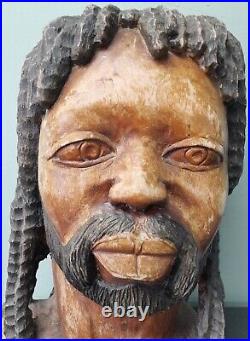 1950s-60s Large Carved Jamaican Wooden Art Sculpture Rastafarian Man