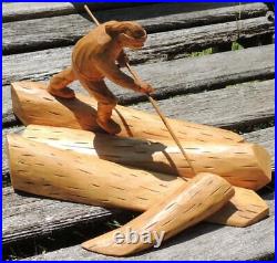 1957 Wood Carving LAURENT FORTIN St Jean Port Joli Quebec Canada Man on Raft ART