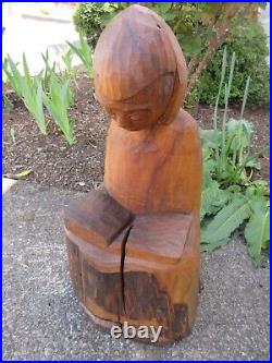 1963 MCM AMERICAN CARVED WOOD SCULPTURE CHILD GIRL READING BOOK signed ZIEMER