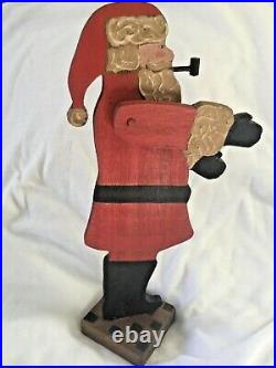 1983 Nancy Thomas Hand Carved Painted Wood Folk Art Santa Claus Christmas