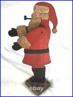 1983 Nancy Thomas Hand Carved Painted Wood Folk Art Santa Claus Christmas