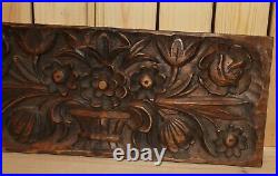 1985 Floral hand carving wood wall hanging plaque still life signed