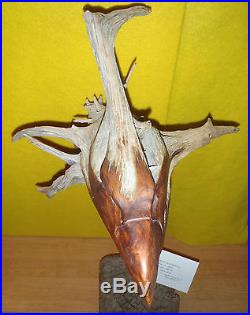 1993 George Beach Native American Indian Boy And Eagle Wood Carving Sculpture